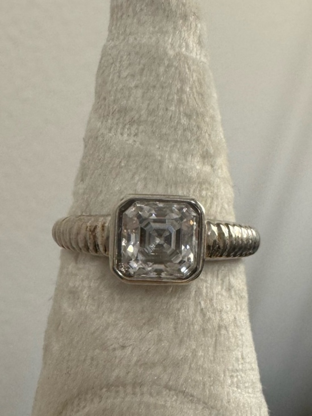 925 asscher cut moissanite bezel ring size 6 1 carat diamond alternative